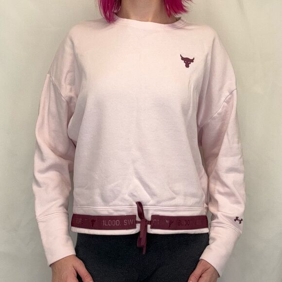 Under Armour Womens Charged Pullover Sweatshirt Pink Maroon L LG Large Tie Waist - Picture 1 of 13